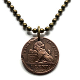 1902! Belgium 1 Centime coin pendant necklace Belgian lion Leopold First King of the Belgians Brussels Antwerp Bruges Ghent Liège Mons Flanders Flemish Hasselt Kortrijk Ostend Ypres Dinant Ardennes n001747
