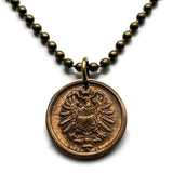 1875 Germany Deutschland 1 Pfennig coin pendant black German eagle Berlin Hamburg Munich Cologne Frankfurt Stuttgart Düsseldorf Dortmund Leipzig Bremen Dresden Hanover Bavaria Bonn Nuremberg n000177