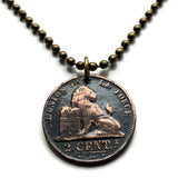 1873! Bélgica 2 céntimos moneda colgante collar León belga Bruselas Amberes Brujas Gante Lieja Mons Flandes Flamenca Hasselt Kortrijk Ostende Ypres Dinant Ardenas n003230