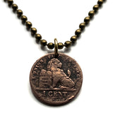 1902! Belgium 1 Centime coin pendant necklace Belgian lion Leopold First King of the Belgians Brussels Antwerp Bruges Ghent Liège Mons Flanders Flemish Hasselt Kortrijk Ostend Ypres Dinant Ardennes n001747