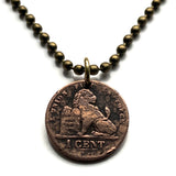 1902! Belgium 1 Centime coin pendant necklace Belgian lion Leopold First King of the Belgians Brussels Antwerp Bruges Ghent Liège Mons Flanders Flemish Hasselt Kortrijk Ostend Ypres Dinant Ardennes n001747