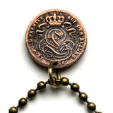 1902! Belgium 1 Centime coin pendant necklace Belgian lion Leopold First King of the Belgians Brussels Antwerp Bruges Ghent Liège Mons Flanders Flemish Hasselt Kortrijk Ostend Ypres Dinant Ardennes n001747