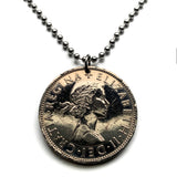 1967 United Kingdom 1/2 Crown coin pendant British English lions harp initial ER Welsh Scottish Irish Great Britain shield England n001985