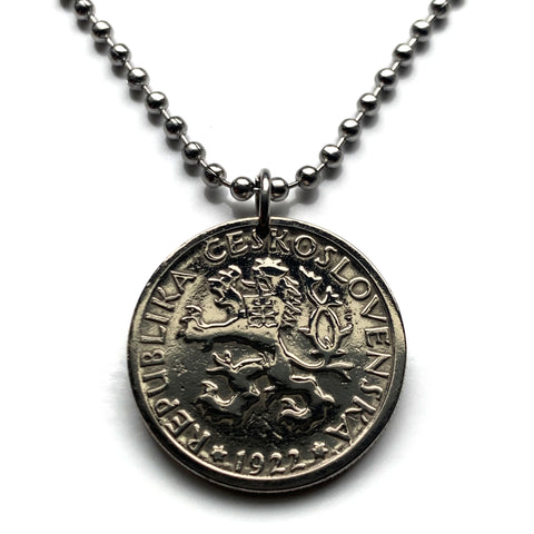 1922 Tschechoslowakei 1 Koruna Münzanhänger Tschechischer Löwe Slowakischer Schild Doppelkreuz Prag Bratislava Böhmen Mähren Karlsbrücke Tschechisches Schlesien Praha Karlsbad Bojnice Cesky Krumlov Brünn Plzen Kutna Hora n000180