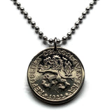 1922 Czechoslovakia 1 Koruna coin pendant Czech lion Slovak shield double cross Prague Bratislava Bohemia Moravia Charles Bridge Czech Silesia Praha Karlovy Vary Bojnice Cesky Krumlov Brno Plzen Kutna Hora n000180