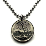 2001 Zimbabwe Rhodesia Nyasaland 10 Cents coin pendant necklace jewelry African Baobab tree soapstone bird carving Victoria Falls African Shona Bantu Chitungwiza Matobo n000075