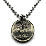 2001 Zimbabwe Rhodesia Nyasaland 10 Cents coin pendant necklace jewelry African Baobab tree soapstone bird carving Victoria Falls African Shona Bantu Chitungwiza Matobo n000075