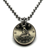 2001 Zimbabwe Rhodesia Nyasaland 10 Cents coin pendant necklace jewelry African Baobab tree soapstone bird carving Victoria Falls African Shona Bantu Chitungwiza Matobo n000075