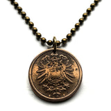 1876 Germany Deutschland 2 Pfennig coin pendant necklace jewelry German eagle Berlin Munich Cologne Frankfurt Hamburg Stuttgart Bavaria Düsseldorf Leipzig Dortmund Bremen Dresden Hanover Rothenburg Nuremberg n000943