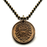 1876 Germany Deutschland 2 Pfennig coin pendant necklace jewelry German eagle Berlin Munich Cologne Frankfurt Hamburg Stuttgart Bavaria Düsseldorf Leipzig Dortmund Bremen Dresden Hanover Rothenburg Nuremberg n000943