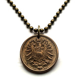 1876 Germany Deutschland 2 Pfennig coin pendant necklace jewelry German eagle Berlin Munich Cologne Frankfurt Hamburg Stuttgart Bavaria Düsseldorf Leipzig Dortmund Bremen Dresden Hanover Rothenburg Nuremberg n000943