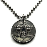 1948 Sweden Sverige 2 Ore coin pendant necklace jewelry Swedish 3 crowns initial G Tre Kroner Stockholm Gothenburg Malmö Svealand Norrland Uppsala Nordic Scandinavian Viking Norse Baltic n000126