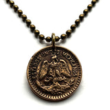 1948 Mexico 1 Centavo coin pendant necklace jewelry Mexican eagle Iztapalapa Ecatepec Guadalajara Puebla Juárez Tijuana León Monterrey Acapulco Yucatán Cancún Cuernavaca Oaxaca Jalisco Zapopan Toluca Chihuahua n000495