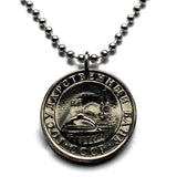 1991 USSR CCCP Soviet Union Communist Russia 5 Rubles coin pendant Moscow Kremlin Towers Spasskaya Red Square Saint Basil's Cathedral Saint Petersburg Yekaterinburg Kazan Lenin Marx Bolsheviks n001015