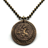 1880 Netherlands 2-1/2 Cents coin pendant Dutch lion Amsterdam Utrecht Holland Rotterdam The Hague Eindhoven Groningen Tilburg Leiden Nederlanden Groningen Almere Stad Breda Nijmegen Gouda n001216
