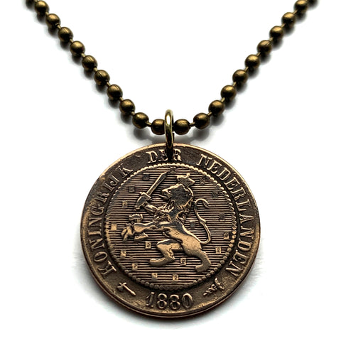 1880 Netherlands 2-1/2 Cents coin pendant Dutch lion Amsterdam Utrecht Holland Rotterdam The Hague Eindhoven Groningen Tilburg Leiden Nederlanden Groningen Almere Stad Breda Nijmegen Gouda n001216