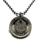 1966 Romania 1 Leu coin pendant necklace Romanian jewelry Socialist Republic Bucharest Moldavia Wallachia  Brașov Sibiu Iași Constanța Craiova Bran Castle Balkans Dobruja Cluj-Napoca Timisoara Bukovina Dobrogea communist n000340