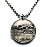 1966 Romania 1 Leu coin pendant necklace Romanian jewelry Socialist Republic Bucharest Moldavia Wallachia  Brașov Sibiu Iași Constanța Craiova Bran Castle Balkans Dobruja Cluj-Napoca Timisoara Bukovina Dobrogea communist n000340