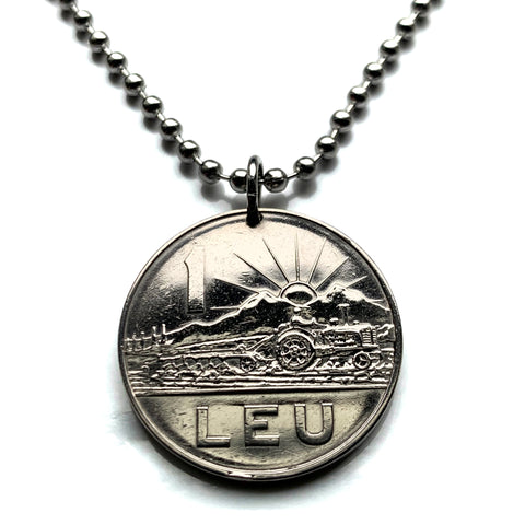 1966 Romania 1 Leu coin pendant necklace Romanian jewelry Socialist Republic Bucharest Moldavia Wallachia  Brașov Sibiu Iași Constanța Craiova Bran Castle Balkans Dobruja Cluj-Napoca Timisoara Bukovina Dobrogea communist n000340