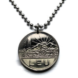 1966 Romania 1 Leu coin pendant necklace Romanian jewelry Socialist Republic Bucharest Moldavia Wallachia  Brașov Sibiu Iași Constanța Craiova Bran Castle Balkans Dobruja Cluj-Napoca Timisoara Bukovina Dobrogea communist n000340