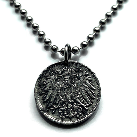 1916 Germany Deutschland 5 Pfennig coin pendant German eagle Berlin Hamburg Düsseldorf Dortmund Essen Leipzig Bremen Dresden Saxony World War 1 n000283