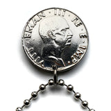 1941 Italy 50 Cent coin pendant World War 2 era Italian eagle Savoy shield fascist Mussolini Roma Milano Florence Venice Torino Genoa Verona Perugia Assisi Siena Palermo Cagliari Napoli Parma Bologna Modena Lecce Pisa Capri Tuscany Matera Bergamo n000345