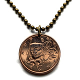2009 France 5 Euro Cent French coin pendant necklace jewelry Marianne Lady Liberty Paris Lyon Marseille Lille Toulouse Bordeaux Nantes Strasbourg Montpellier Rennes Reims Avignon Le Havre Saint-Étienne Metz Dijon n000378