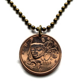 2009 France 5 Euro Cent French coin pendant necklace jewelry Marianne Lady Liberty Paris Lyon Marseille Lille Toulouse Bordeaux Nantes Strasbourg Montpellier Rennes Reims Avignon Le Havre Saint-Étienne Metz Dijon n000378