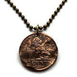 1909 Belgium 2 Centimes coin pendant necklace Belgian lion Brussels Antwerp Bruges Ghent Liège Mons Flanders Flemish Hasselt Kortrijk Ostend Ypres Dinant Ardennes n003230