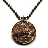 1909 Belgium 2 Centimes coin pendant necklace Belgian lion Brussels Antwerp Bruges Ghent Liège Mons Flanders Flemish Hasselt Kortrijk Ostend Ypres Dinant Ardennes n003230