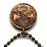 1909 Belgium 2 Centimes coin pendant necklace Belgian lion Brussels Antwerp Bruges Ghent Liège Mons Flanders Flemish Hasselt Kortrijk Ostend Ypres Dinant Ardennes n003230