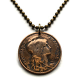 1916 France 5 Centimes coin pendant necklace jewelry Lady Liberty Marianne Phrygian cap Paris Marseille Lyon Toulouse Lille Rennes Reims Le Havre Toulon Dijon Angers Nimes Avignon n000026