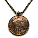 1916 France 5 Centimes coin pendant necklace jewelry Lady Liberty Marianne Phrygian cap Paris Marseille Lyon Toulouse Lille Rennes Reims Le Havre Toulon Dijon Angers Nimes Avignon n000026