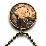 1920 France 5 Cent coin pendant French mother and child motherhood Paris Marseille Lyon Toulouse Bordeaux Metz Rennes Reims Avignon Saint-Étienne Le Havre Carcassonne Eiffel Tower Louvre Mont Saint-Michel Versailles Nantes  Nice Strasbourg Lille n000021