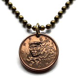 2012 France 1 Euro Cent coin pendant necklace jewelry French Lady Liberty Marianne Paris Lyon Marseille Lille Toulouse Bordeaux Nantes Strasbourg Montpellier Rennes Reims Avignon Le Havre Saint-Étienne n000645