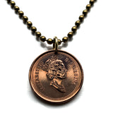 1999 Canada 1 Cent coin pendant necklace jewelry Canadian maple leaves twig Queen Elizabeth II Ottawa Montreal Quebec Toronto Ontario Vancouver Calgary British Columbia Alberta Nova Scotia New Brunswick Manitoba Nunavut Victoria beaver n003714