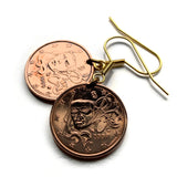 France 5 Euro Cent coin drop dangle earrings French jewelry Marianne Lady Liberty Paris Lyon Marseille Lille Toulouse Bordeaux Nantes Strasbourg Montpellier Rennes Reims Avignon Le Havre Saint-Etienne Metz Dijon e000688