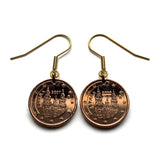 Spain 2 Cents coin earrings Camino de Santiago Compostela cathedral Galicia Way of Saint James apostle Ourense Ferrol Christianity Praza do Obradoiro Lugo pilgrimage Madrid Sevilla Pontevedra e000320
