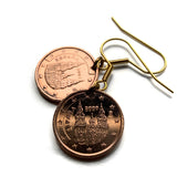 Spain 2 Cents coin earrings Camino de Santiago Compostela cathedral Galicia Way of Saint James apostle Ourense Ferrol Christianity Praza do Obradoiro Lugo pilgrimage Madrid Sevilla Pontevedra e000320