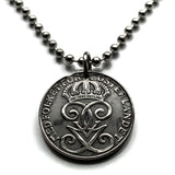Sweden Sverige 2 Ore coin pendant necklace jewelry Swedish 3 crowns initial G Tre Kroner Stockholm Gothenburg Malmö Svealand Norrland Uppsala Nordic Scandinavian Viking Norse Baltic n000126