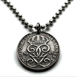1948 Sweden Sverige 2 Ore coin pendant necklace jewelry Swedish 3 crowns initial G Tre Kroner Stockholm Gothenburg Malmö Svealand Norrland Uppsala Nordic Scandinavian Viking Norse Baltic n000126