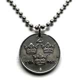 1948 Sweden Sverige 2 Ore coin pendant necklace jewelry Swedish 3 crowns initial G Tre Kroner Stockholm Gothenburg Malmö Svealand Norrland Uppsala Nordic Scandinavian Viking Norse Baltic n000126