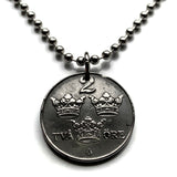 1948 Sweden Sverige 2 Ore coin pendant necklace jewelry Swedish 3 crowns initial G Tre Kroner Stockholm Gothenburg Malmö Svealand Norrland Uppsala Nordic Scandinavian Viking Norse Baltic n000126