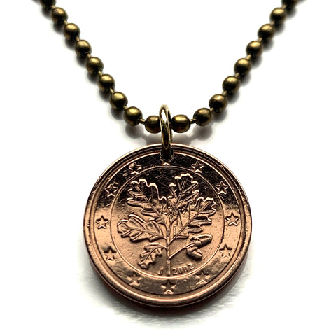 2002 Germany Deutschland 2 Euro Cent coin pendant oak tree seedling twig planting gardening botanical Berlin Hamburg Munich Cologne Frankfurt Stuttgart Düsseldorf Bavaria Dortmund Leipzig Bremen Dresden n003918