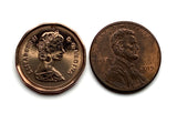 1989 Canada 1 Cent coin earrings Canadian maple leaves twig Toronto Montreal Vancouver Calgary Edmonton Ottawa Québec Winnipeg beavers e000709