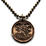 1989 Canada 1 Cent coin pendant necklace jewelry Canadian maple leaves twig Queen Elizabeth II Ottawa Montreal Quebec Toronto Ontario Vancouver Calgary British Columbia Alberta Nova Scotia New Brunswick Manitoba Nunavut Victoria beaver n003714