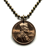 1973 USA Penny 1 Cent coin pendant Abraham Lincoln Memorial Honest Abe Kentucky Indiana Illinois Maryland Black Hawk War Stephenson n003934