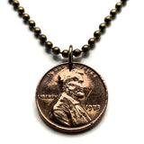 1973 USA Penny 1 Cent coin pendant Abraham Lincoln Memorial Honest Abe Kentucky Indiana Illinois Maryland Black Hawk War Stephenson n003934