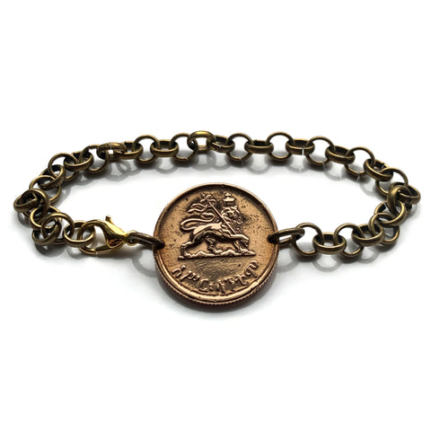 1944 Ethiopia 10 Santeem coin bracelet Lion of Judah Haile Selassie Rasta Jewish tribe Gondar Mek'ele Oromia Zion Jamaica Axum WWII b000031
