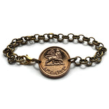 1944 Ethiopia 10 Santeem coin bracelet Lion of Judah Haile Selassie Rasta Jewish tribe Gondar Mek'ele Oromia Zion Jamaica Axum WWII b000031